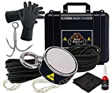 800LBs Complete Magnet Fishing Kit | Double Sided Fishing Magnet Kit with Case | Includes Strong Neodymium N52 Magnet, Durable 65ft Rope, Carabiner, Gloves, Grappling Hook & Carry Case