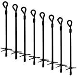 BISupply Ground Anchors, 15 Inch - 8pk Black Shed Anchor Kit Greenhouse Tie Down Ground Stakes with Drillable Eyebolt