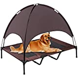 SUPERJARE XLarge Outdoor Dog Bed, Elevated Pet Cot with Canopy, Portable for Camping or Beach, Durable 1680D Oxford Fabric, Extra Carrying Bag - Brown