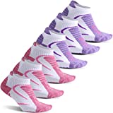 Facool Women's Dri-Tech Cushioning Hiker/Runner Low Cut Quarter Sports Socks for Tennis/Golf/Exercise,,One Size,6 Pairs Pink&white/Purple&white