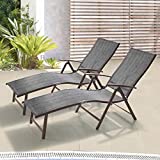 2PCS Outdoor Aluminum Adjustable Chaise Lounge, VredHom Textiline Folding Chaise, Recliner Lounge Chair for Patio/Pool/Beach/Yard with 8-Positions Adjustable Backrest & Foldable Footrest