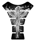 8.6" tall x 6.8" wide Flaming Fire Angel White V2 UV Resistant Motorcycle Tank Pad Protector Decal