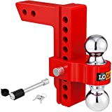 LOCAME Adjustable Trailer Hitch, Fits 2-Inch Receiver, 8-Inch Drop/Rise Aluminum Drop Hitch ,12,500 LBS GTW--Tow Hitch for Heavy Duty Truck with Double Stainless Steel Locks, Red, LC0014