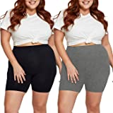 TNNZEET 2 Pack Plus Size High Waisted 8" Biker Shorts for WomenButtery Soft Black Yoga Shorts2X, 3X, 4X