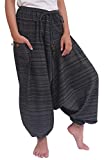 Wynnthaishop'100% Cotton Baggy Boho Aladin Yoga Harem Pants (S-XL for Waist for 26" - 42", Dark)