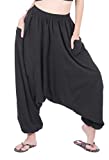 CandyHusky 100% Cotton Hippie Gypsy Boho Baggy Pants Harem Pants for Men Women Yoga Pants Aladdin Pants One Size Fits Most-Black