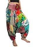 Tribe Azure 100% Cotton Harem Pants Colorful Summer Hippie Yoga Boho Casual Fashion Women (Medium)