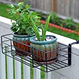 Adjustable Flower Pot Rack Holder Plant Stand - Expands 14"-27" to accomodate Multiple flowerpots, Hanger Hooks fit Almost Any Balcony, Fence or Deck Railing up to 6" Wide - Steel Black