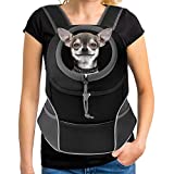 YUDODO Pet Dog Backpack Carrier Small Dog Front Carrier Pack Reflective Head Out Motorcycle Puppy Carrying Bag Backpack for Small Medium Dogs Cats Rabbits Outdoor Travel Hiking Cycling (M,Black)