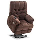 Mcombo Electric Power Lift Recliner Chair with Extended Footrest for Elderly People, 3 Positions, Wide Legrest, Hand Remote Control, USB Ports, 2 Side Pockets, Fabric 7575 (Brown)