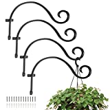 MorTime 4 Pack Hanging Plant Brackets, 12.2 Inches Wall Mount Bird Feeder Hanger Plant Hook with Screws Metal Plant Hangers for Outdoor Lanterns Wind Chimes Bird Feeders