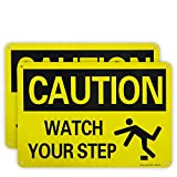 Enjoyist 2-Pack Safety Sign Caution Watch Your Step Sign, 10"x 7" .04" Aluminum Reflective Sign Rust Free Aluminum-UV Protected and Weatherproof