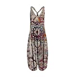 LEXUPA Rompers For Women Bib Playsuit Harem Pants Baggy Casual Jumpsuits Sleeveless Floral Strap