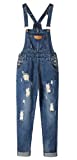 AvaCostume Women's Adjustable Strap Ripped Denim Overalls DarkBlue S