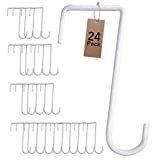 JOYSEUS 24pcs Vinyl Fence Hooks, 2 x 6 Inches Patio Hooks, White Powder Coated Steel Fence Hooks Hangers for Hanging Plants, Lights, Pool Equipment