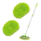 2 in 1 Chenille Microfiber Car Wash Brush Mop Mitt with 45" Aluminum Alloy Long Handle, Car Cleaning Kit Brush Duster, Not Hurt Paint Scratch Free Cleaning Tool Dust Collector Supply for Washing Truck