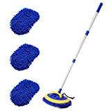 HOUSE DAY Car Wash Brush with 45 Long Handle & 3pcs Car Wash Mitt Scratch Free, Soft Scrub Car Wash Brush, Car Wash Mops with Flexible Rotatory Extension Pole - Blue