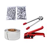 tonchean Pallet Packaging Strapping Banding Kit Tensioner Tool Sealer Pallet Parcel Strapping Packing Machine Kit Banding Roll & 1000 Seals Clips Kits 1/2" Wide x 3937' Length Coil Reel for Packing