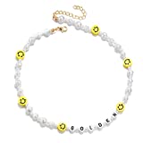 Smiley Face Pearl Choker Necklace - Harry Styles Golden Irregular Pearl Necklace for Women Bohemian Colorful Smile Beads Pearl Choker Adjustable Summer Y2K Jewelry Gift for Teens Girls (Golden Smiley Choker)