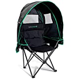 KampSmart Folding Camping Chair - Outdoor Sun Lounger with Retractable Canopy Shade, UV Protection, Ice Cooler Pocket, Phone Holder & Storage Bag - Portable Seat for Beach, Fishing, Camp, Sports Event