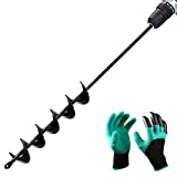 Auger Drill Bit for Planting Set of 2"x24"with a gardening mini three-piece set for Garden Plant Flower Bulb Auger Spiral Hole Drill Rapid Planter Earth Auger Bit Post or Umbrella Hole Digger for 3/8" Hex Drive Drill (2X24", Black)