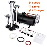 COOCHEER 150DB Train Air Horn Kit, 4 Trumpet Loud Train Horns Kit for Trucks, Cars, Van Boats, Most 12V Vehicles with Powerful 120 PSI Air Compressor