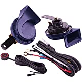 AOLIHAN Car Horns,Loud Train Horn,Truck Horn,Boat Horn,Waterproof 12V Loud Dual-Tone Electric Horn Kit(blue horn with wire and button)