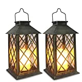 SHYMERY Solar Lantern,Outdoor Garden Hanging Lanterns,Set of 2,14 Inch Waterproof LED Flickering Flameless Candle Mission Lights for Table,Outdoor,Party Decorative