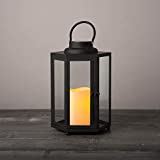 Large Outdoor Lantern for Patio - 14 Inch, Black Metal & Glass, Waterproof Pillar Candle, Dusk to Dawn Timer - Solar Powered Battery Included