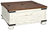 Signature Design by Ashley Wystfield Farmhouse Square Storage Coffee Table with Hinged Lift Top, Distressed White