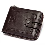 Nefelibata Mens Leather Zipper Bifold Wallet - Vintage Genuine Leather Guitar Pick Holders Case Wallets, Large Capacity with Hidden Coin Pocket and RFID Blocking - Free 6 Guitar Picks Are Included