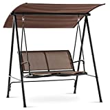 Mcombo 2-Person Patio Swing Chair with Adjustable Canopy Outdoor , Steel Frame Breathable Seats Hanging Porch Swing , 4001 (Brown)