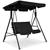 Tangkula 2-Person Patio Swing, Outdoor Yard Swing with Canopy & Cushion, Weather Resistant Steel Lounge Swing Chair for Porch, Backyard, Garden, Balcony (Black)