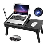 Moclever Laptop Table for Bed-Multi-Functional Laptop Bed Table Tray with Internal Cooling Fan & 2 Independent Laptop Stands-Foldable & 3 Different Height Laptop Desk-LED Lamp-4 Port USB