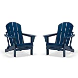 WO 2 Piece Set Outdoor Folding Adirondack Chairs for Balcony, Porch, Backyard, Lawn, Patio, Deck, Garden, Weather and Fade and UV Resistant Polyethylene Plastic Lounger, Navy Blue