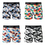 INNERSY Men's Mesh Boxer Briefs Cooling Breathable Sports Underwear W/Fly 4-Pack(Geometrical Patterns,Large)