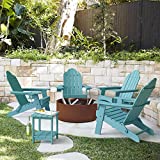 LUE BONA Folding Adirondack Chair Set of 4, Teal Poly Fire Pit Adirondack Chair Weather Resistant, Modern Plastic Adirondack Patio Chairs with Cup Holder, 320LBS, Outdoor Chairs for Pool Porch Beach