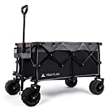 Hikenture Collapsible Wagon with Cargo Net, Beach Wagon with Big Wheels for Sand, 200L Enlarged Capacity Wagons Carts Heavy Duty Foldable with Brakes, Portable Utility Folding Garden Cart for Outdoor