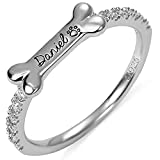 Custom Dog Bone Ring Sterling Silver Personalized Name Ring for Dog Lover - Dog Jewelry Puppy Pet Animal Ring 18K Gold Plated
