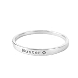 Suxerlry Personalized 925 Sterling Silver Paw Print Name Ring Custom Band Jewelry for Pet Dog Cat Lovers (Silver)