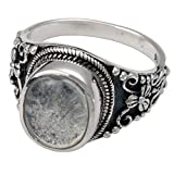 Memorial Gallery 2004Bs-6 Antique Sterling Silver Ring with Clear Glass Front Cremation Pet Jewelry, Size 6