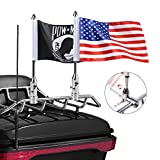 2 Pack Motorcycle Flag Pole Fold Down 90 with American Flag and Pow-mia Flag 6.7'' x 10.2'' Flag Pole Holder Bracket Fit for 1/2'' Tubular Luggage Rack Harley Touring Spring Honda Goldwing etc.
