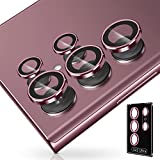 Oakxco for Samsung Galaxy S22 Ultra Camera Lens Protector Tempered Glass with Metal Individual Ring Lens Cover, Screen Protector Camera Protection Accessories, HD Clear, Case Friendly, Burgundy/Red