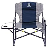 Coastrail Outdoor XXL Oversized Director Chair Supports 600lbs, 28" Wide Fully Back Padded for Adults Heavy Duty Folding Camping Chair with Side Table & Storage Pocket, Blue