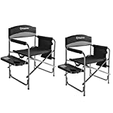 KingCamp 2 Pack Heavy Duty Camping Chair Folding Director Chair Supports 400lbs Oversized Camp Chair for Adults Padded Seat Lawn Folding Chair with Side Table and Side Pockets (Black/Medium Grey)