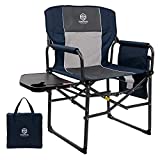 Coastrail Outdoor Directors Chair Extra Compact Folding Camping Chair with Large Side Table, Breathable Mesh Back, Cup & Phone Holder, Storage Pockets and Handle, Bonus Carry Bag,Blue