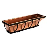 Window Planter Box Copper H Potter Outdoor Hanging Flower Plant Container for Windows Attach to House Deck Balcony Long Rectangular Shape 30 inch GAR133