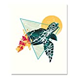 Geometric Turtle Art Print Beautiful Underwater Ocean Life Inspiration Wall Art Watercolor Swimming Green Sea Turtle Print Fish Tropical Island Beach House Home Decor 8 x 10 Art Print