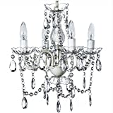 The Original Gypsy Color 4 Light Crystal White Hardwire Flush Mount Chandelier H17.5xW15, White Metal Frame with Clear Glass Stem and Clear Acrylic Crystals & Beads That Sparkle Just Like Glass