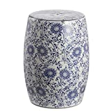 Jonathan Y TBL1009A Lotus Blossom 17.5" Chinoiserie Ceramic Drum Garden Stool, Blue/White